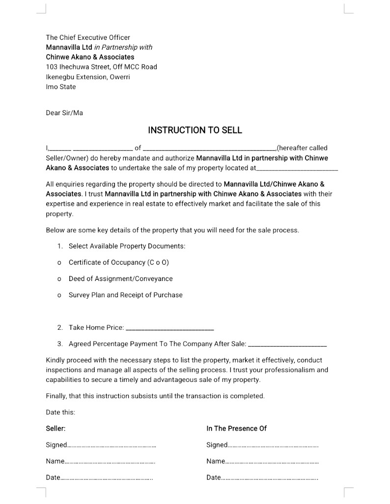 Instruction To Sell document